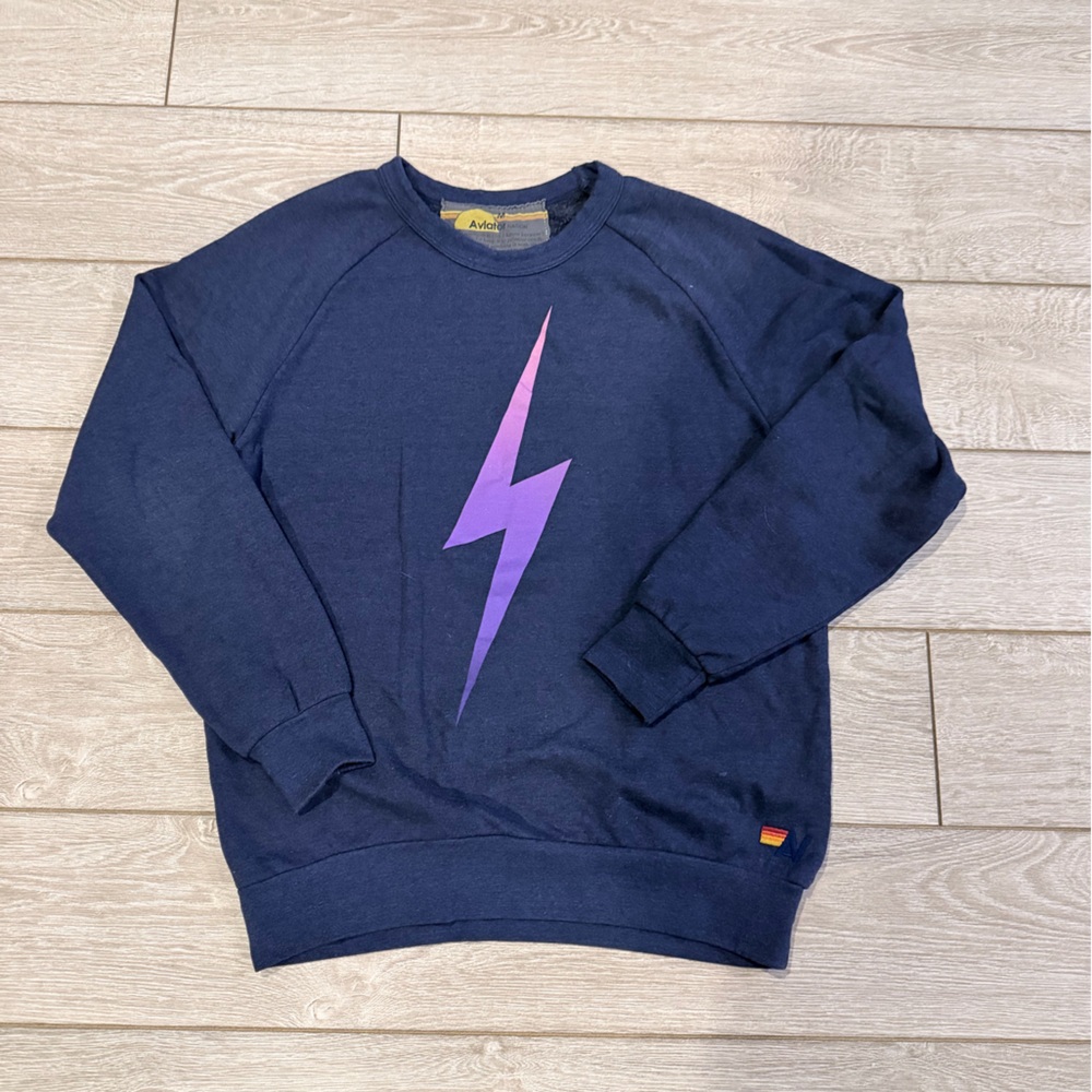 M - Aviator Nation Navy Sweatshirt with Pink Lightning Bolt